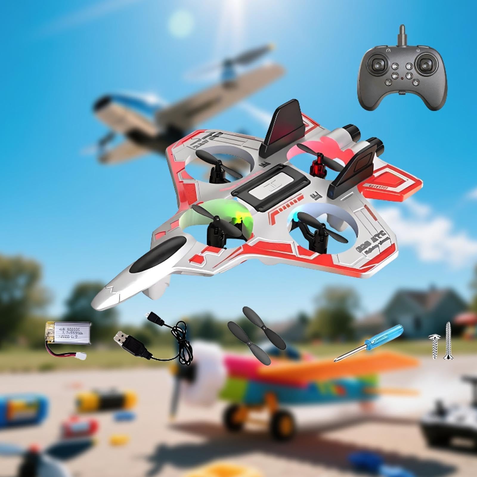 1 Avión de Juguete RC de Espuma con Control Remoto, Luces LED, Función, Material EVA, Adecuado para Niños Entusiastas, Blanco 1 Batería 300