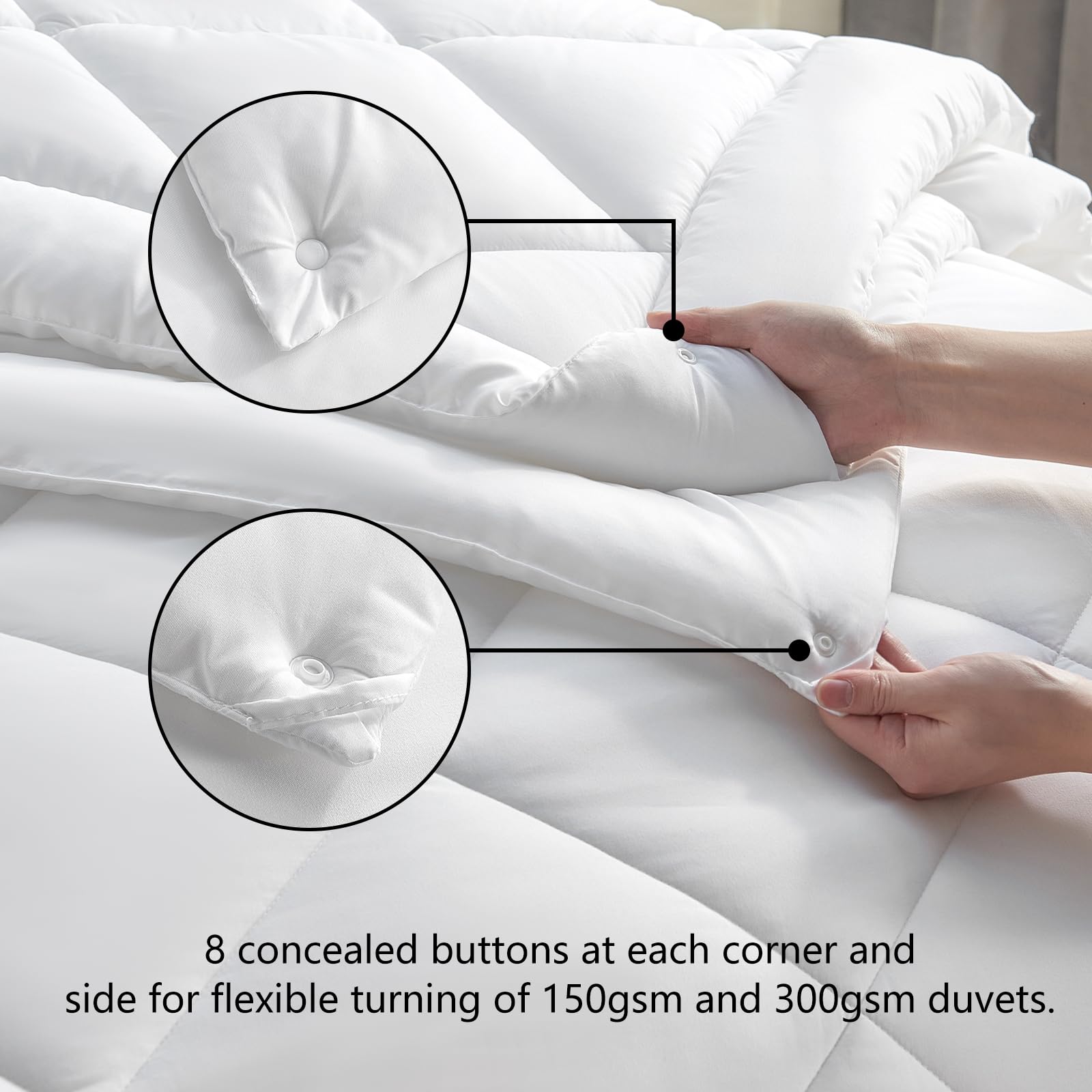 CozyLux Piumino Letto Matrimoniale 4 Stagioni 220x240 cm Microfibra, Set Piumino Estivo 150gsm 240x220 + Piumino Primaverile/Autunnale 300gsm 220 x 240 = Piumone Matrimoniale Invernale 450gsm, Bianco