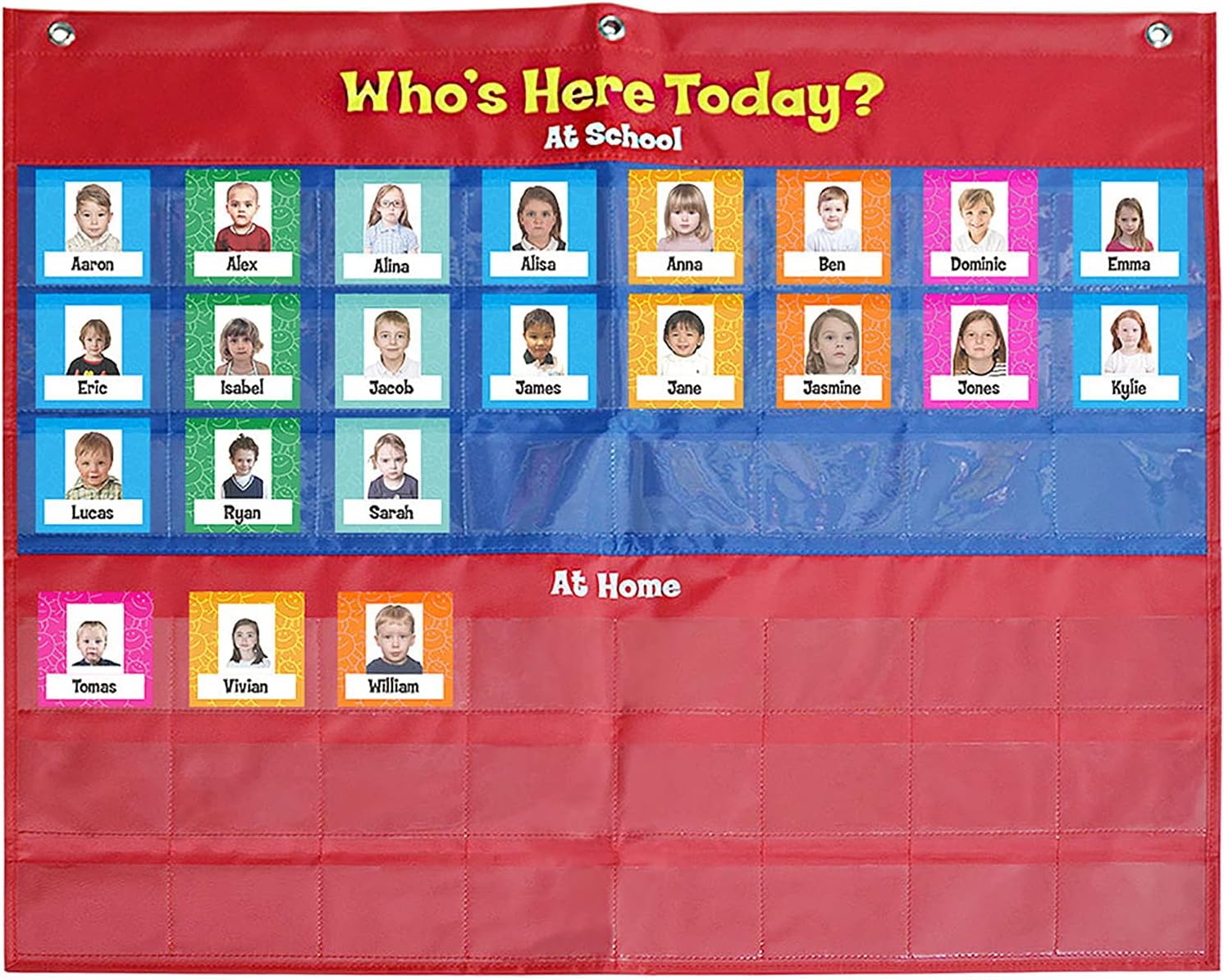 OUNA attendance hanging bag，School Classroom Attendance Pocket Chart with 72 Color Cards Teacher Accessories for Classroom Management Early Education