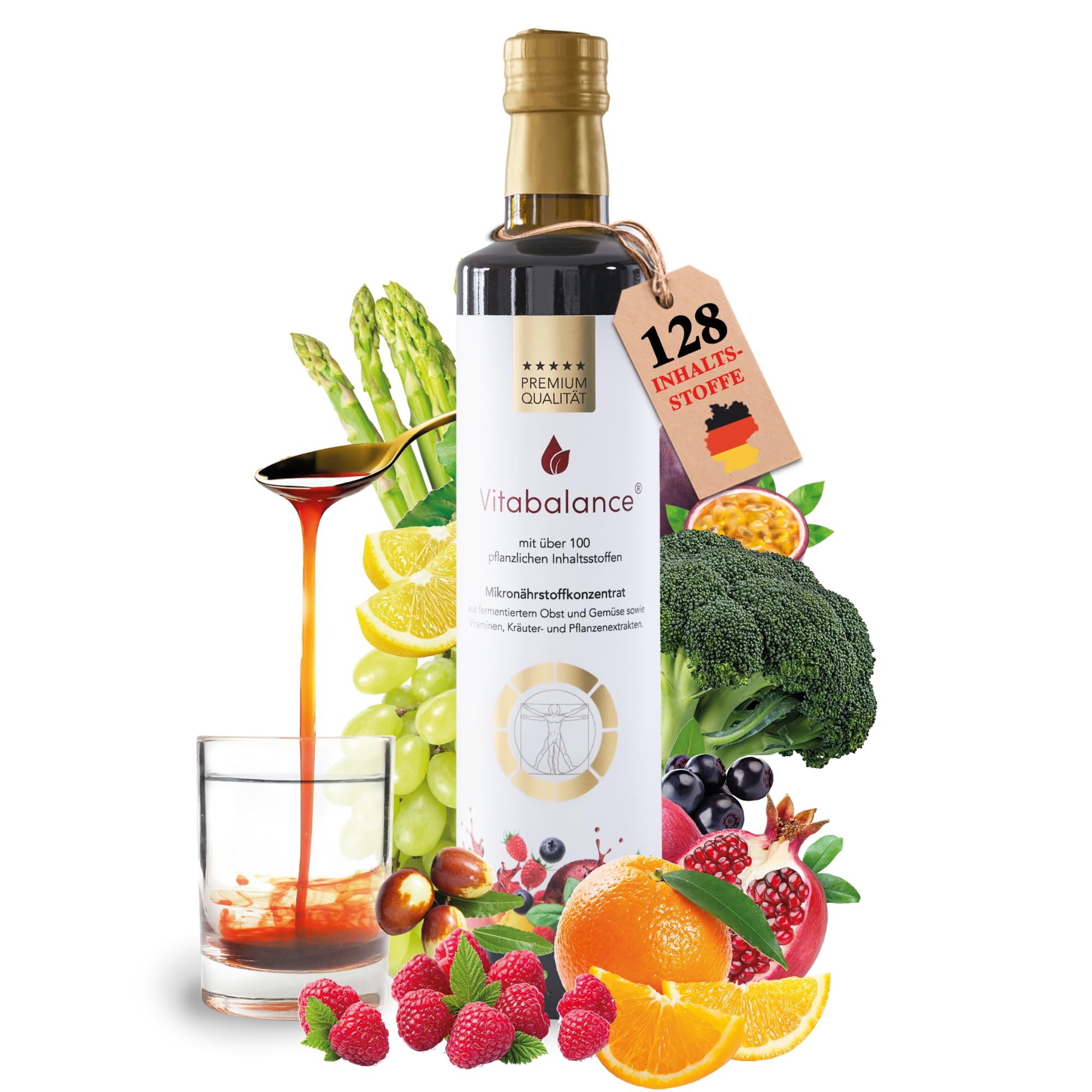 Vitabalance® Mikronährstoffkonzentrat 500 ml – 128 Zutaten inkl. fermentiertem Obst und Gemüse – für die tägliche Nährstoffversorgung von Familie & Kindern ab 3 Jahren | Vegan | 1-Monats-Vorrat