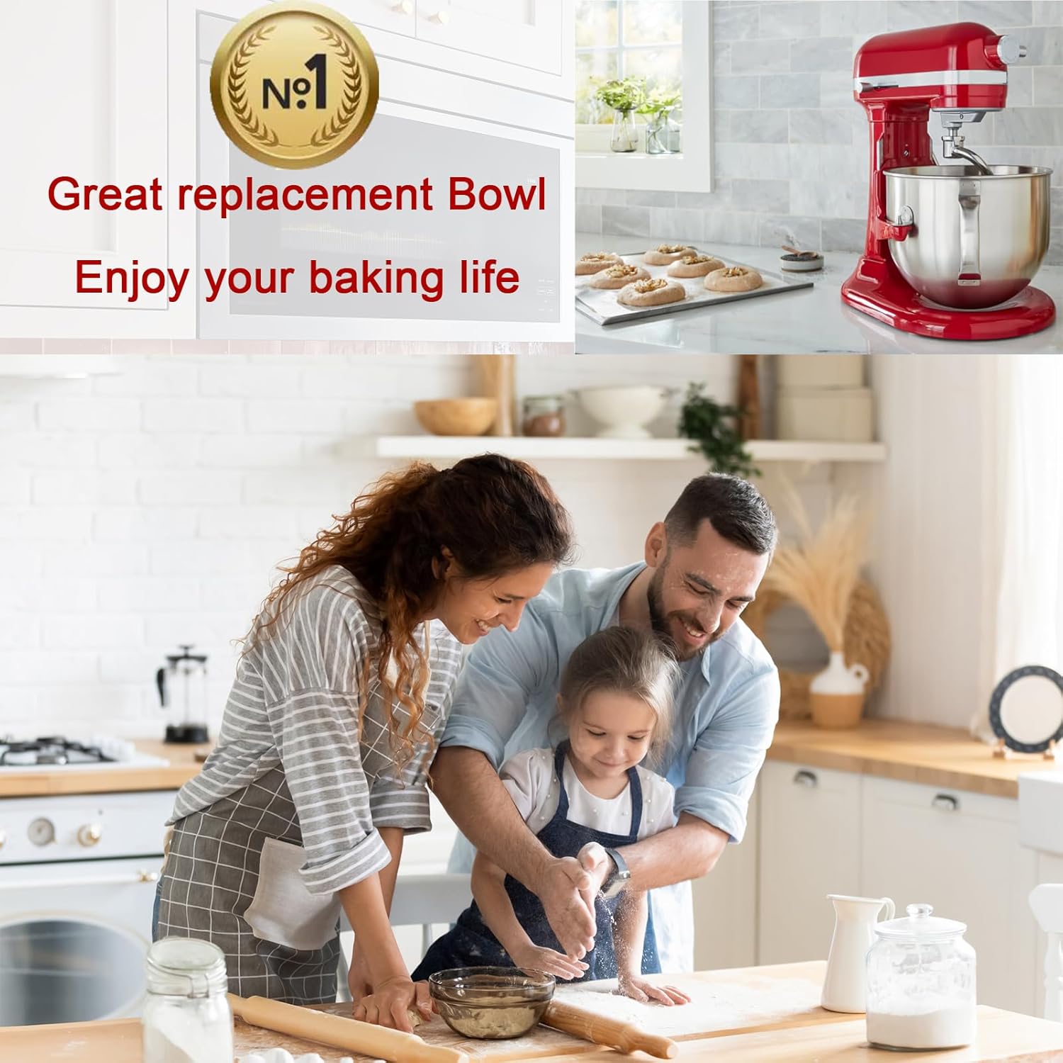 6QT Stainless Steel Mixer Bowl with Handle Compatible with KitchenAid Professional 600 & Epicurean 6QT Bowl Lift Stand Mixers KD2661, KL26M, KP26M1, KP26M8, KP26N9, KV25G, KV25M