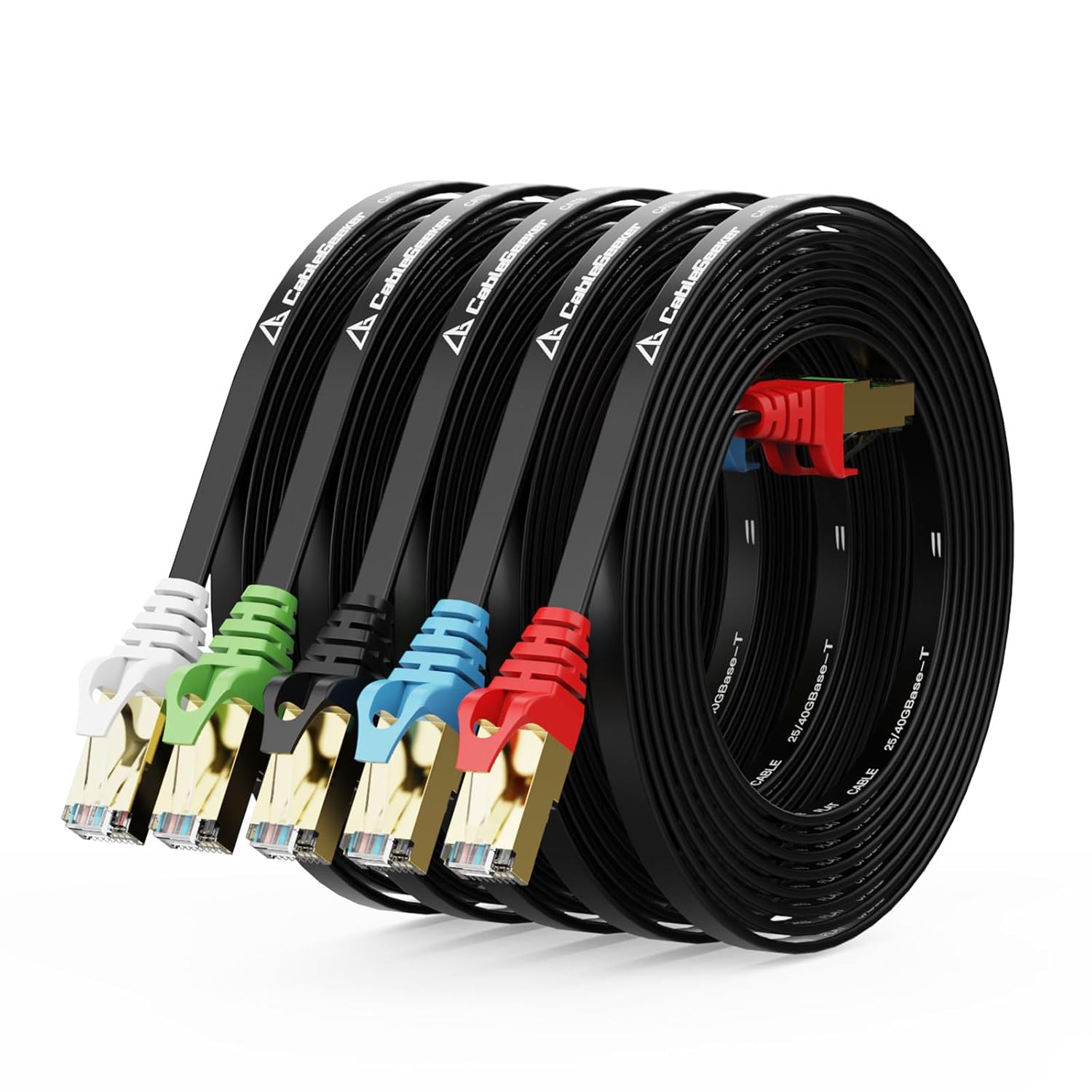 CableGeeker Cat 8 Ethernet Cable 15FT 5 Pack Black, 40Gbps 2000Mhz High Speed LAN Network Cable Gigabit Cat8 Patch Cables, Professional RJ45 Flat Internet Cable for Modem,Router,PC,PS5,Patch Panel