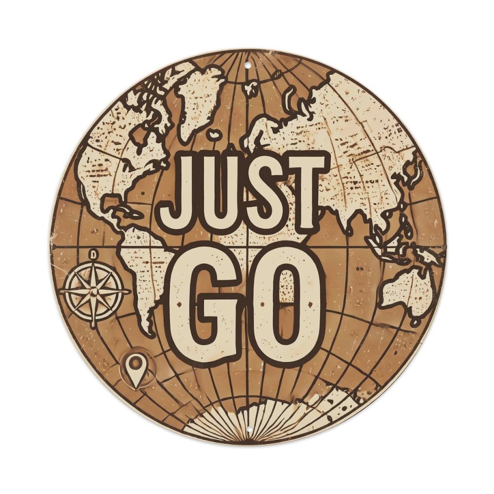 Vintage World Map with Compass Just Go Latitude Metal Tin Sign