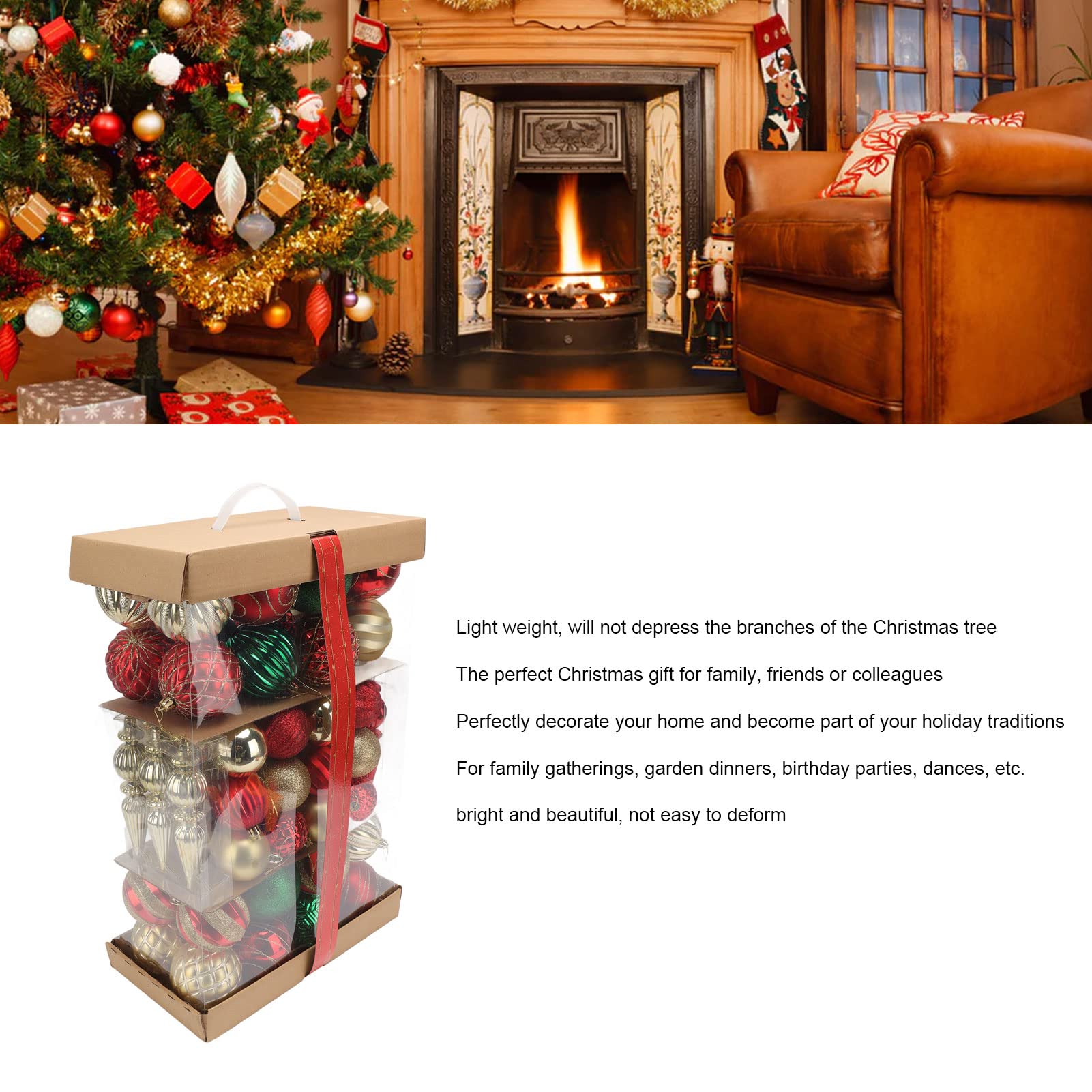 Set di 74 palline natalizie colorate da appendere all'albero, realizzate in resistente materiale PS. Palline decorative per le feste di Natale, ideali per la casa, l'uffici (C)