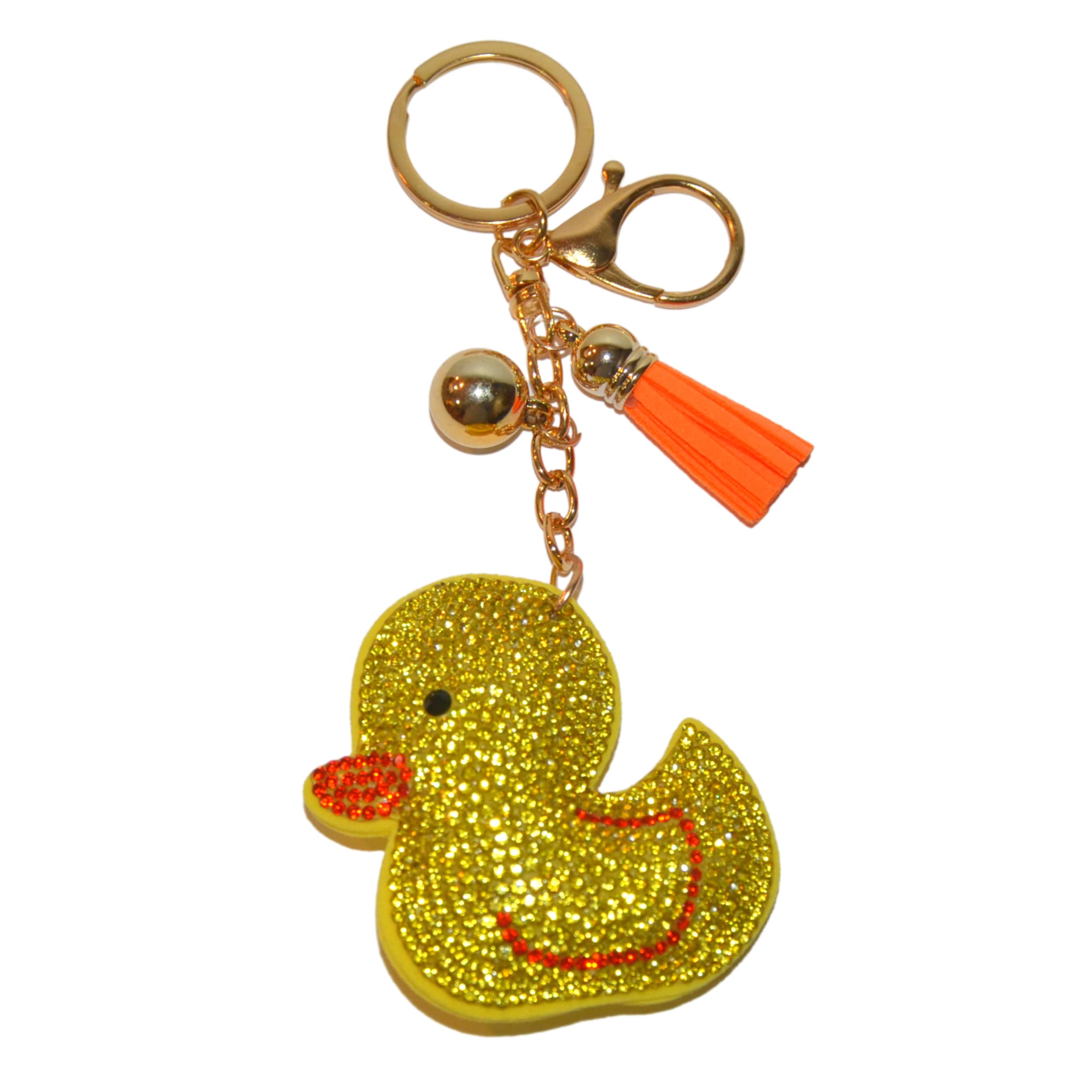 Popfizzy Rhinestone Keychain for Women, Bling Purse Charms for Handbags, Girls Backpack Key Fob, Crystal Bag Charm Keyrings, Yellow Duck, Medium