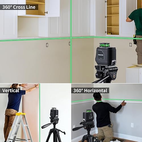 Miniatura 13 de Firecore Nivel láser autonivelante, nivel láser de línea cruzada verde de 360° con modo Pluse, herramienta niveladora láser de 3 ajustes de brillo