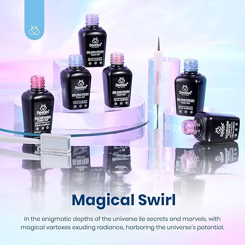 Miniatura 7 de Beetles - Kit de 6 esmaltes de uñas de gel Cat Eye con imán y pluma de doble extremo, púrpura, rosa, oro, azul, brillo, pastel, LED, semipermanente,