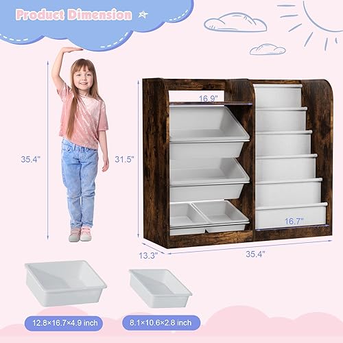 Miniatura 299 de Estantería de madera rosa de 4 niveles para niños, estantería de 5 capas, estante para libros de almacenamiento para bebés, organizador de juguetes