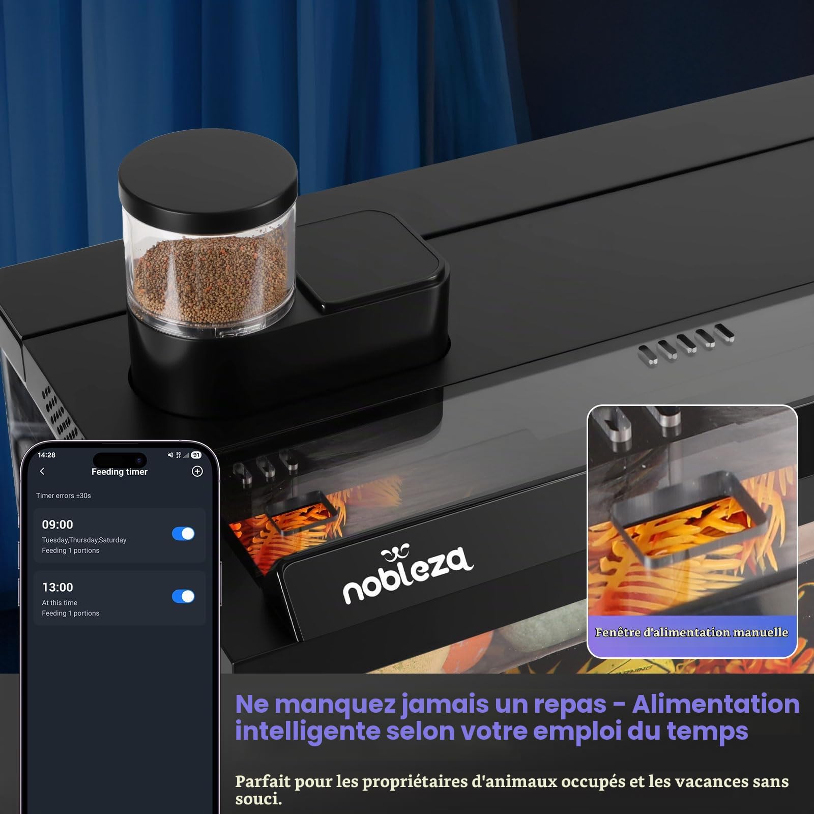 Nobleza Aquarium Smart 30L, Kit Complet WiFi avec App et Changement d'eau | Aquarium 30L en verre ultra-blanc avec pompe à 3 étapes, mangeoire automatique et 6 modes d'éclairage pour bureau et débutant