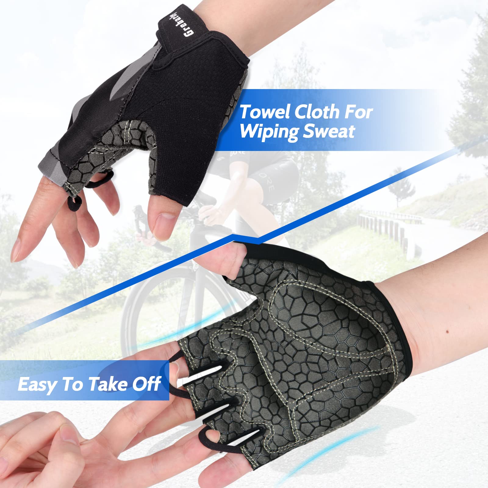 Grebarley Guanti MTB,Guanti da Ciclismo, Mezze Dita Guanti Ciclismo Estivi Uomo Donna, Traspirante/Antiurto/Confortevole/Antiscivolo Adatto per gli sport all'aperto