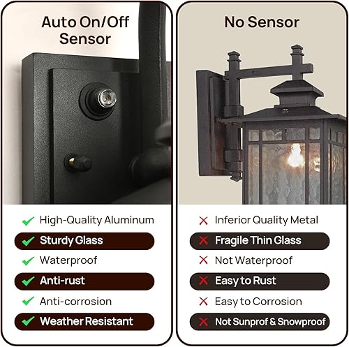 Miniatura 3 de Lámpara de pared exterior del atardecer al amanecer para casa, aplique de pared exterior para porche, negro, impermeable, a prueba de óxido, con