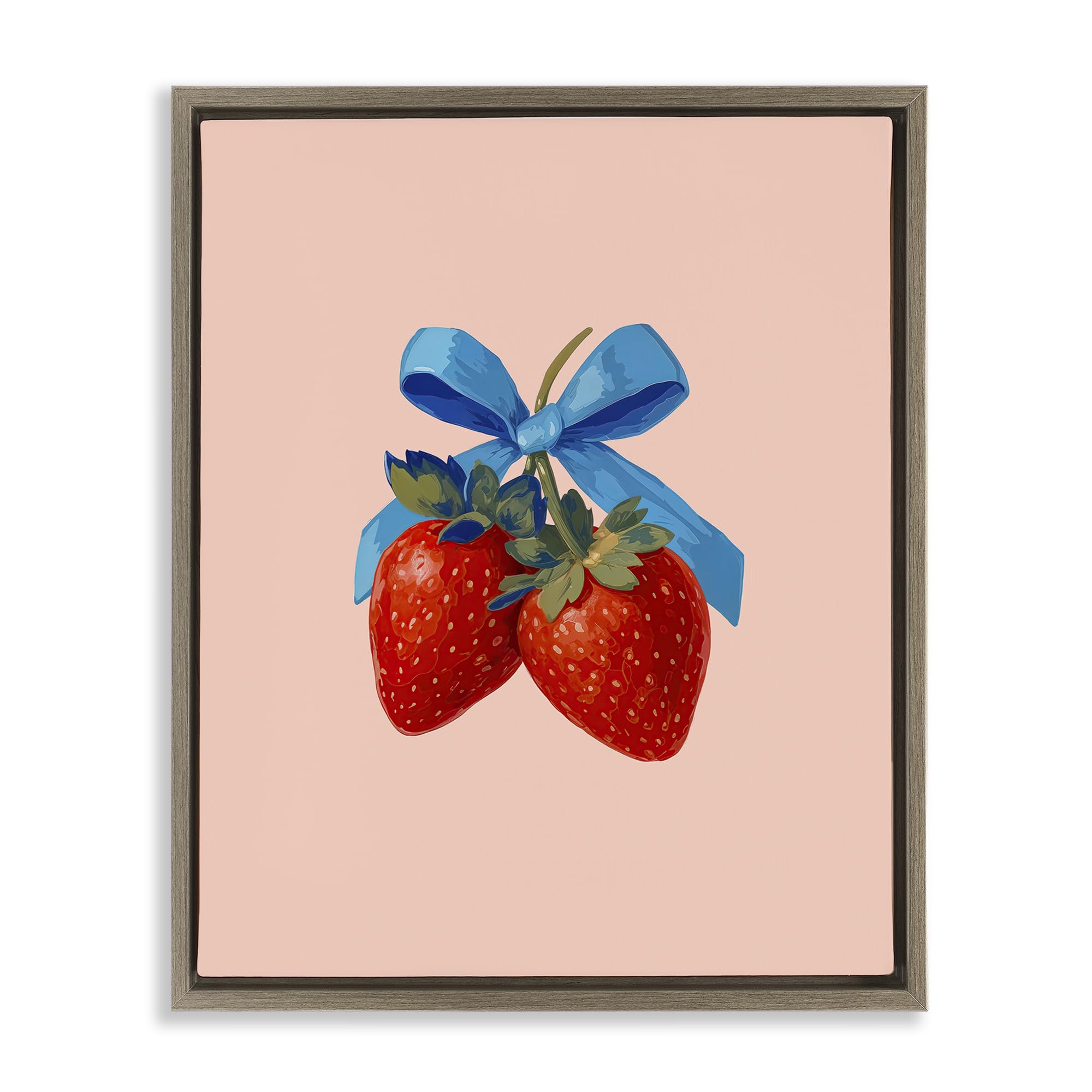 Stupell Industries 'Strawberry Pair with Blue Bow', Floating Frame Canvas Art, Brown, 25 x 31 Inches, Easy to Hang and Sturdy, Made in USA, by Imagine It Images