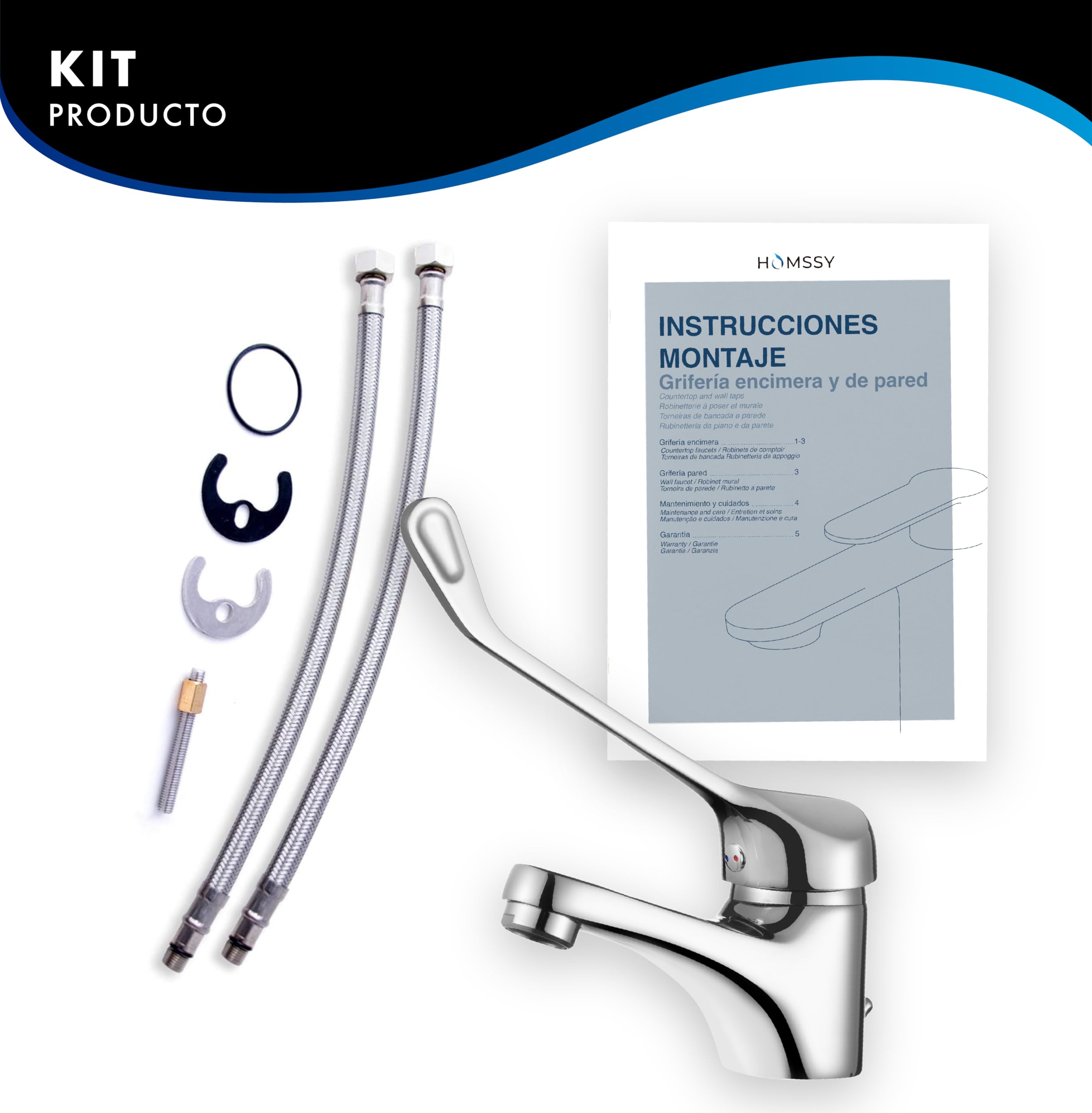 Grifo Gerontológico para Lavabo, Mezclador Monomando de Baño, Grifo Medical con Maneta Higiénica de Codo, Diseño Ergonómico, Acabado Cromado Plata