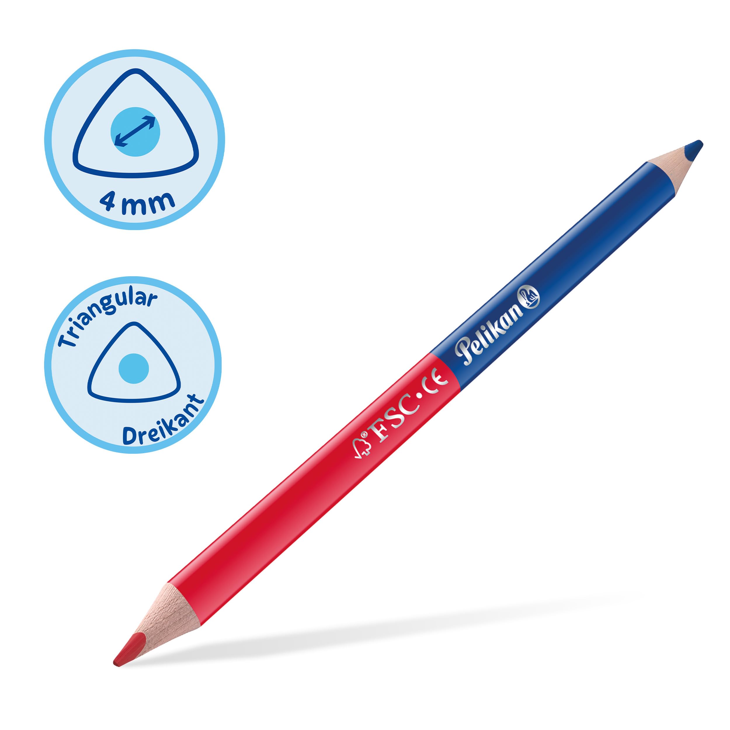 Pelikan Matita Bicolore Rossa Blu 4 mm Impugnatura Ergonomica Triangolare 2 Pezzi