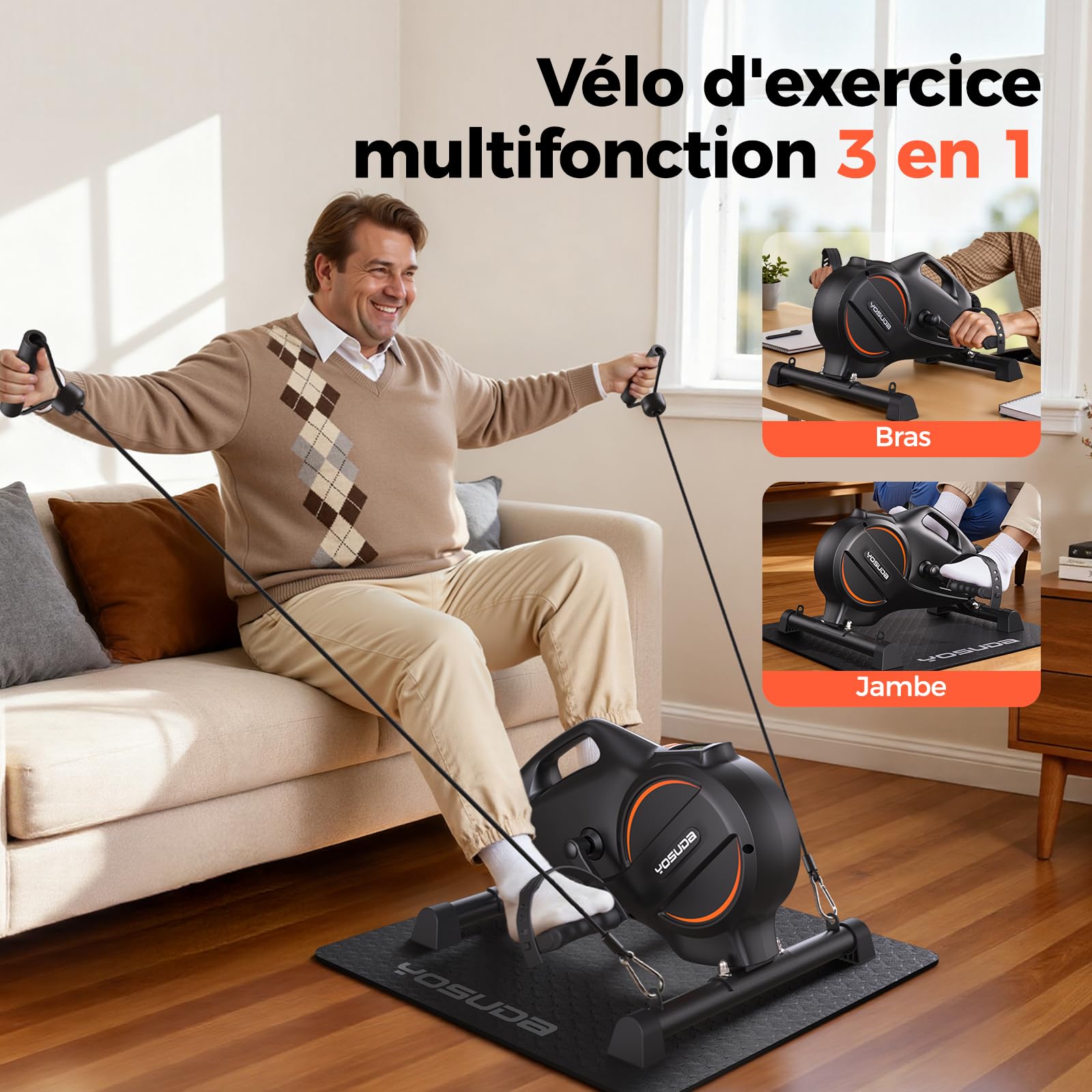YOSUDA Vélo d‘Appartement Mini avec 16 Niveaux de Résistance Réglable, Pedalier avec 2 Bandes de Résistance et Tapis Antidérapant, Silencieux pour Le Bureau et la Maison