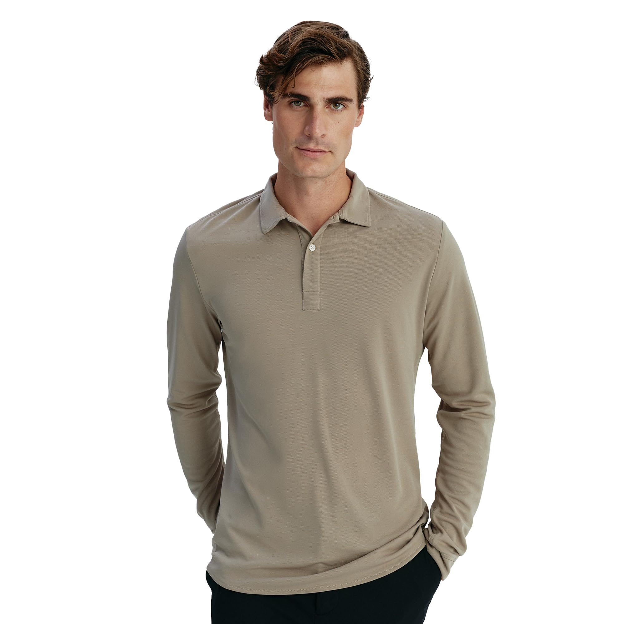 Sepiia Poloshirt für Herren, bügelfrei, knitterfrei, fleckenabweisend, ohne Schweißflecken, geruchsneutral, atmungsaktiv, langärmliges Poloshirt für Herren