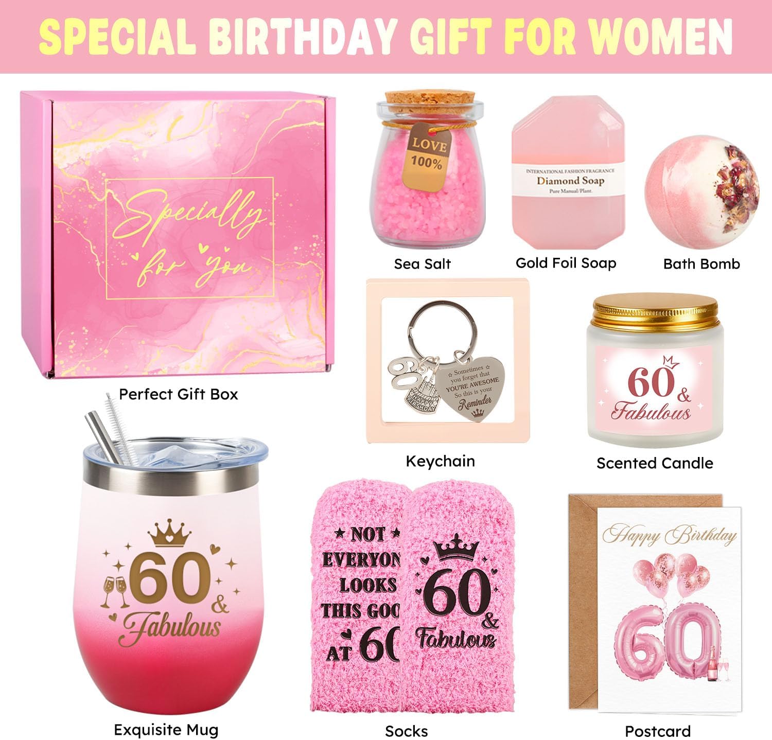 60th Birthday Gifts for Women, 60 Year Old Birthday Gifts for Women Self Care Gifts Basket Relaxing Spa Gift Fabulous Happy 60th Birthday Gift Presents Ideas for Woman Mom Wife Sister Friend Grandma - Image 7