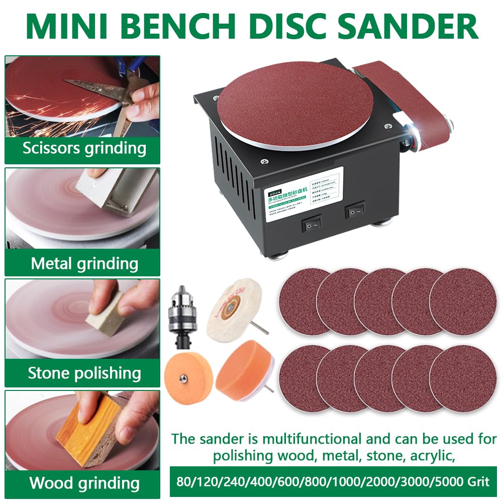 2 in 1 Mini Belt Disc Sander, Sanding Disc Machine, Belt Sander with 7-Speed for Knife Sharpening, Wood, Crafts, Metal, Stone, and Scissors Grinding, Disc Sander Electric Sander, Style 1