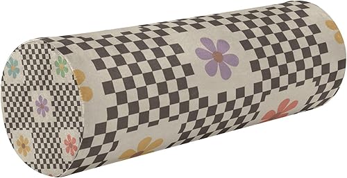 JUNZAN Checkered Flower Health Cervical Neck Roll Pillow Neck Roll Pillows for Bed Round Pillows for Neck for Leg Support Pillow Cylinder Pillows