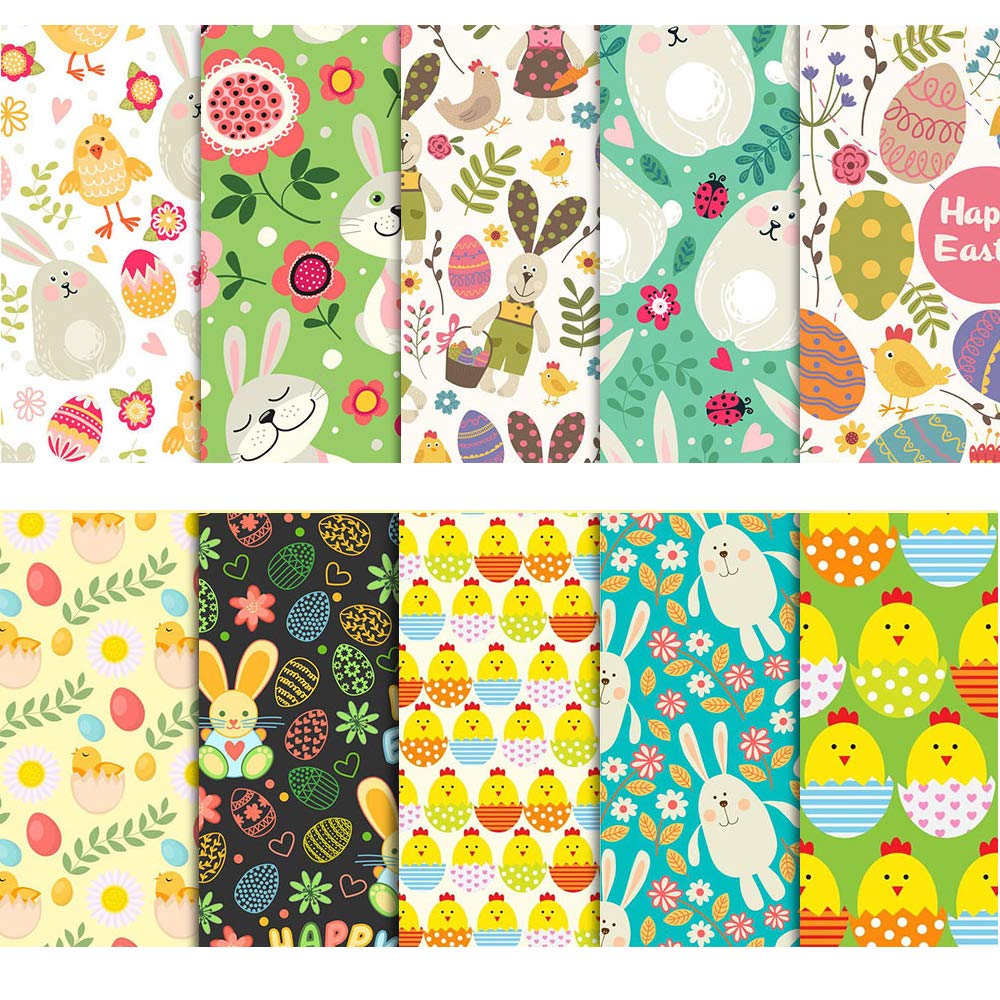 Camelliass #E Easter Cotton Fabric Squares 50Cm X 50Cm 10Pcs, Fabric Patchwork Craft, Quilting Squares Bundles, Rabbit Egg Cotton Fabric For Patchwork Diy Sewing Scrapbooking (10Pcs 50X50cm)