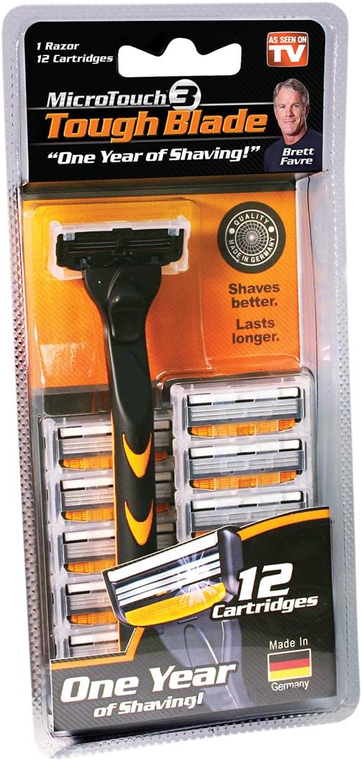 MicroTouch TOUGH BLADE, Triple-Blade Razor with 12 Refill Cartridges