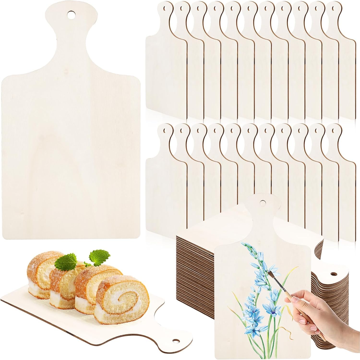 60 planches à découper en bois brut, planches à découper DIY avec poignée pour gravure, mini plateaux en bois pour cuisine, décoration ou artisanat – 24 x 14 cm