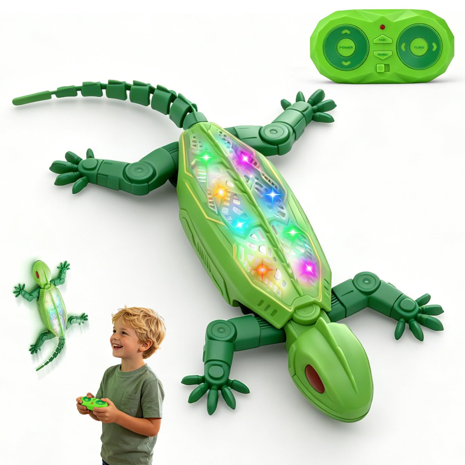Gecko Radiocommandé avec Éclairage Dorsal, Nouveau Lézard Grimpeur – 9 Modes de Lumière, Jouet RC Gecko pour Enfants