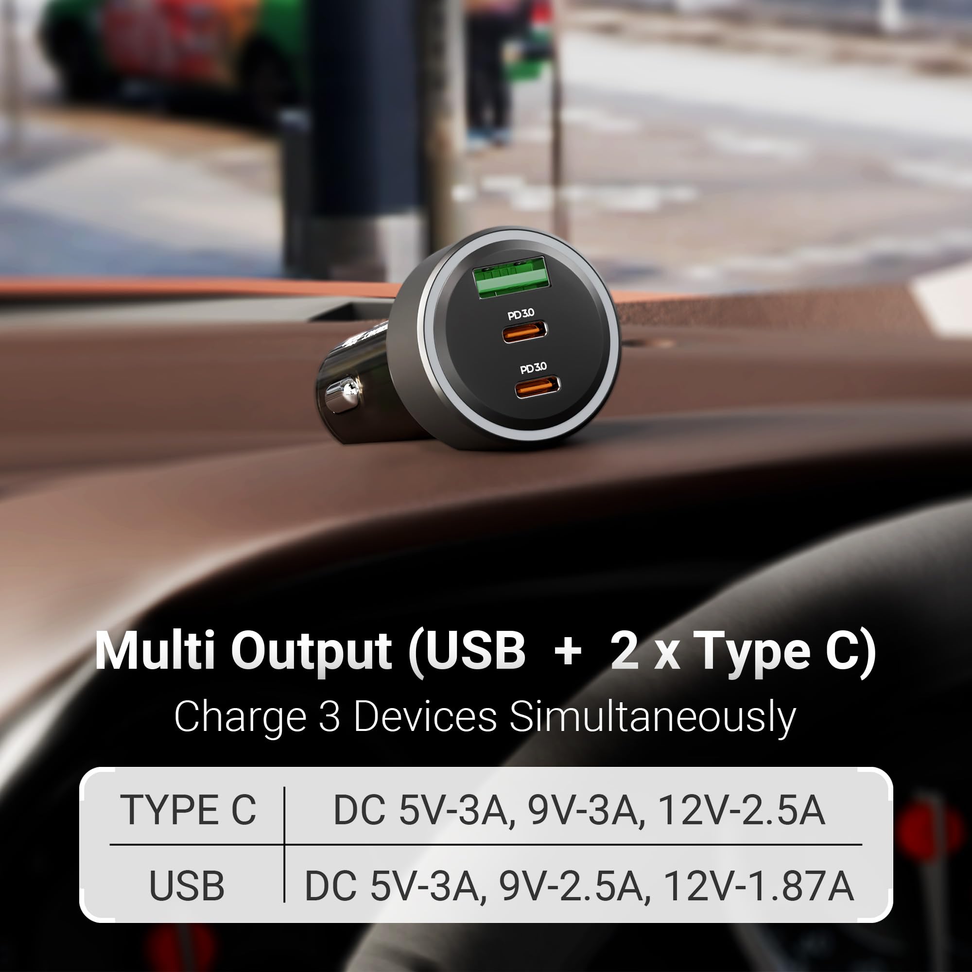 Zebronics 82W Car Charger, Dual Type-C & USB Output, Rapid Charging, Type-C to Type-C Cable 1m, LED Indicator, Multi Protection, Transparent Design (CC82) — Amazon image 2