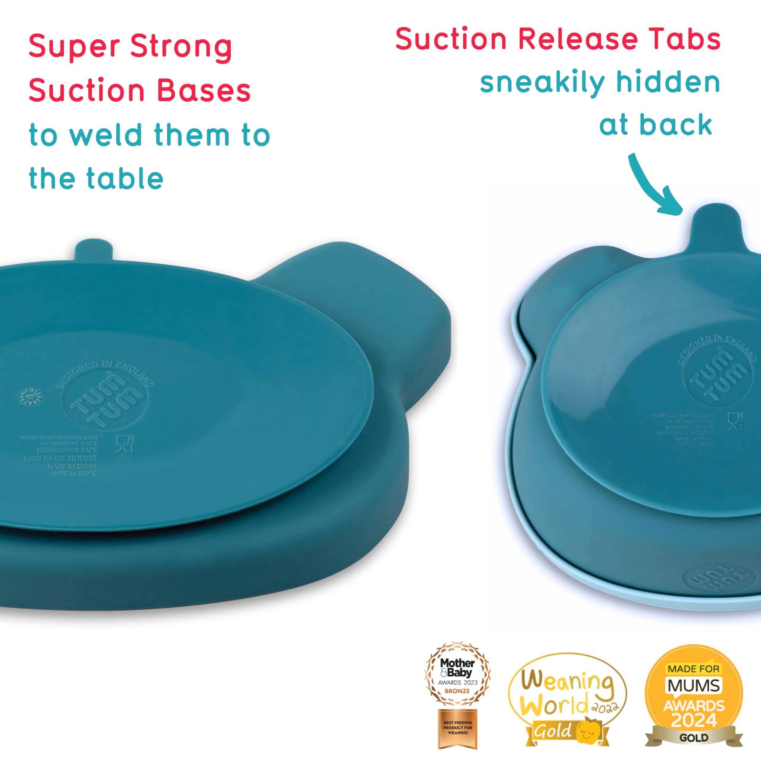 TUM TUM Set Plato de Bebé con Ventosa, Cuenco de Bebé y Cubiertos de Bebé - 6m+, El Oso Boris, Azul