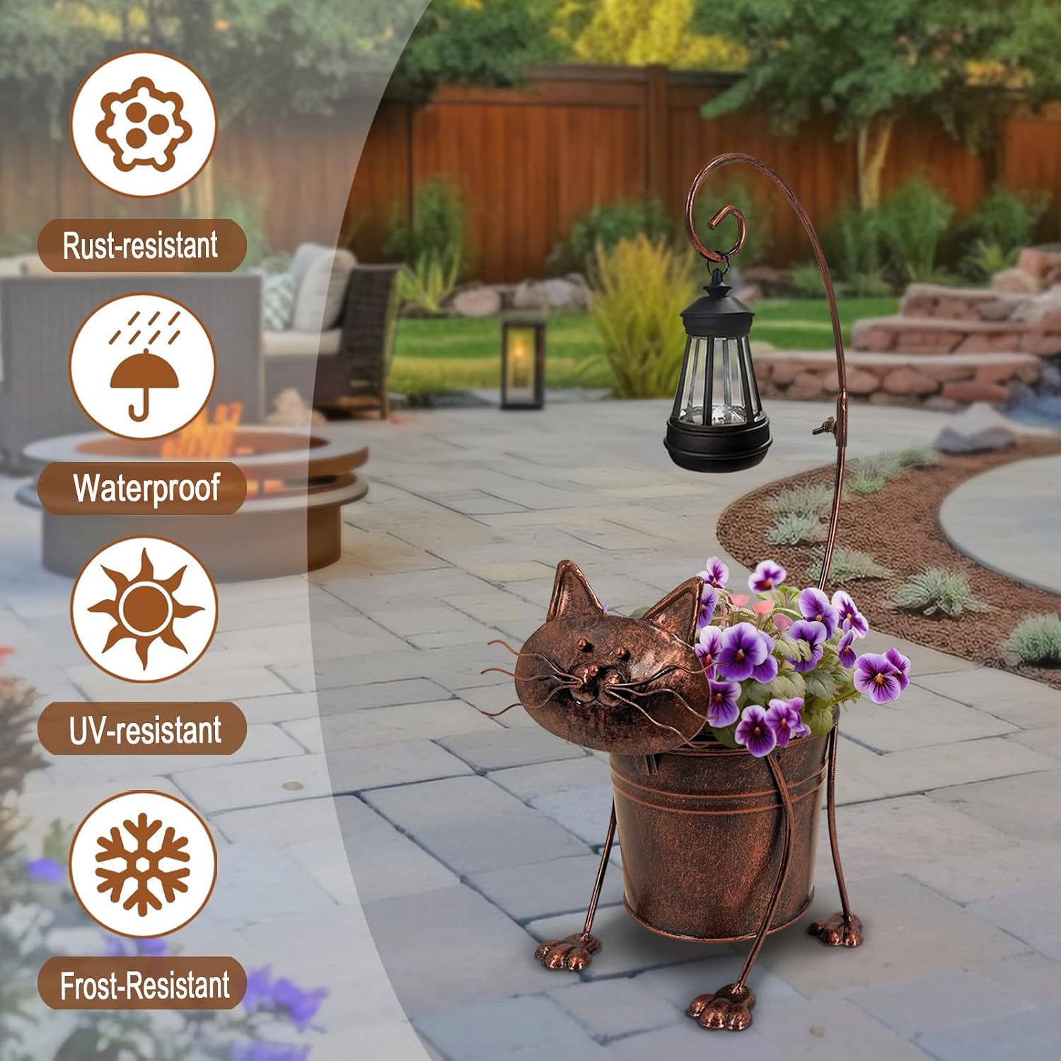 Solar Lights Outdoor with Planter Pot,Metal Cat Solar Lamp Post with Planter Base Outdoor Decorative for Yard,Porch,Patio,Floor Light with Garden Pots