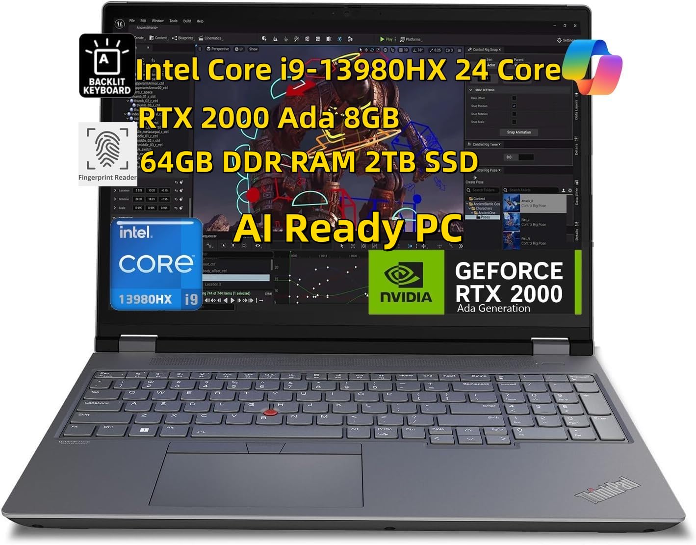 NewLenovo ThinkPad P16 Gen 2 Mobile Workstation (16 inch FHD+, Intel i9-13980HX 24 Core, 64GB DDR5 RAM 2TB SSD, NVIDI.A RTX 2000 Ada 8GB) Laptop for Engineer, Designer, Architect, Win 11 Pro, 2024