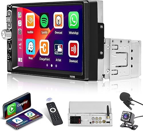 Radio estéreo de coche de 7 pulgadas DIN inalámbrico Apple Carplay Android Auto, pantalla táctil estéreo para coche con Bluetooth 5.1, enlace de