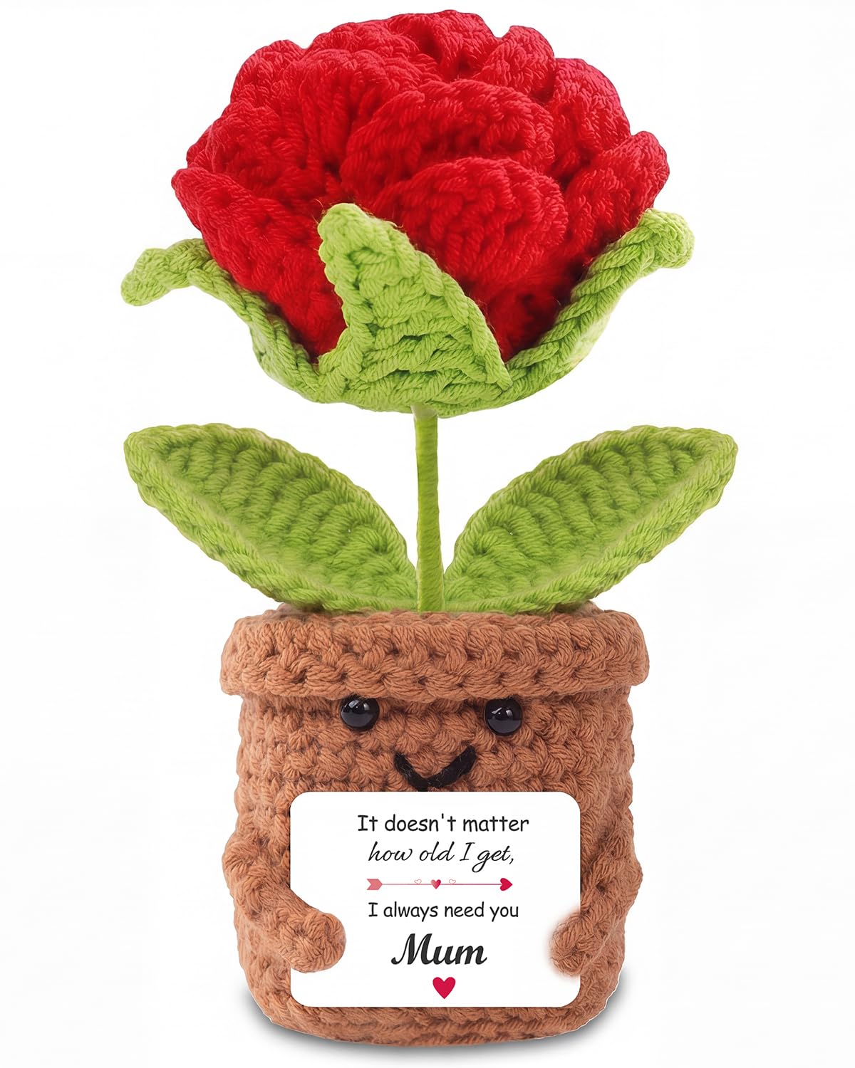 Aruigu Crochet Roses Mum Gift with Sweet Message – “I Always Need You Mum” – Handmade, Birthday Gifts for Mums, Cute Appreciation Keepsake, Thank You Mum Present — image 1