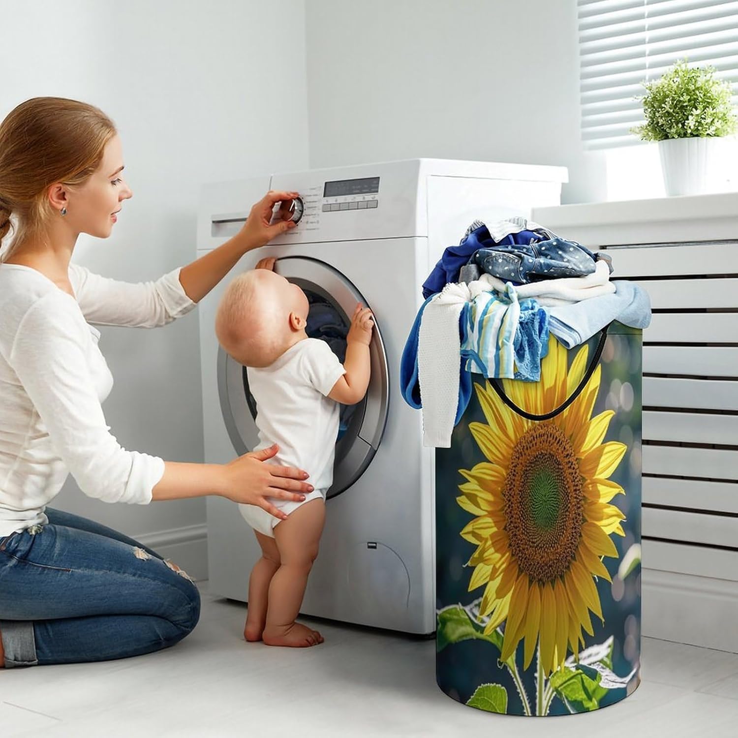 Night Sunflowers Laundry Hamper Large Collapsible Laundry Basket with Handles Waterproof Clothes Hamper Portable Dirty Clothes Basket for Bedroom Laundry Room Closet Bathroom