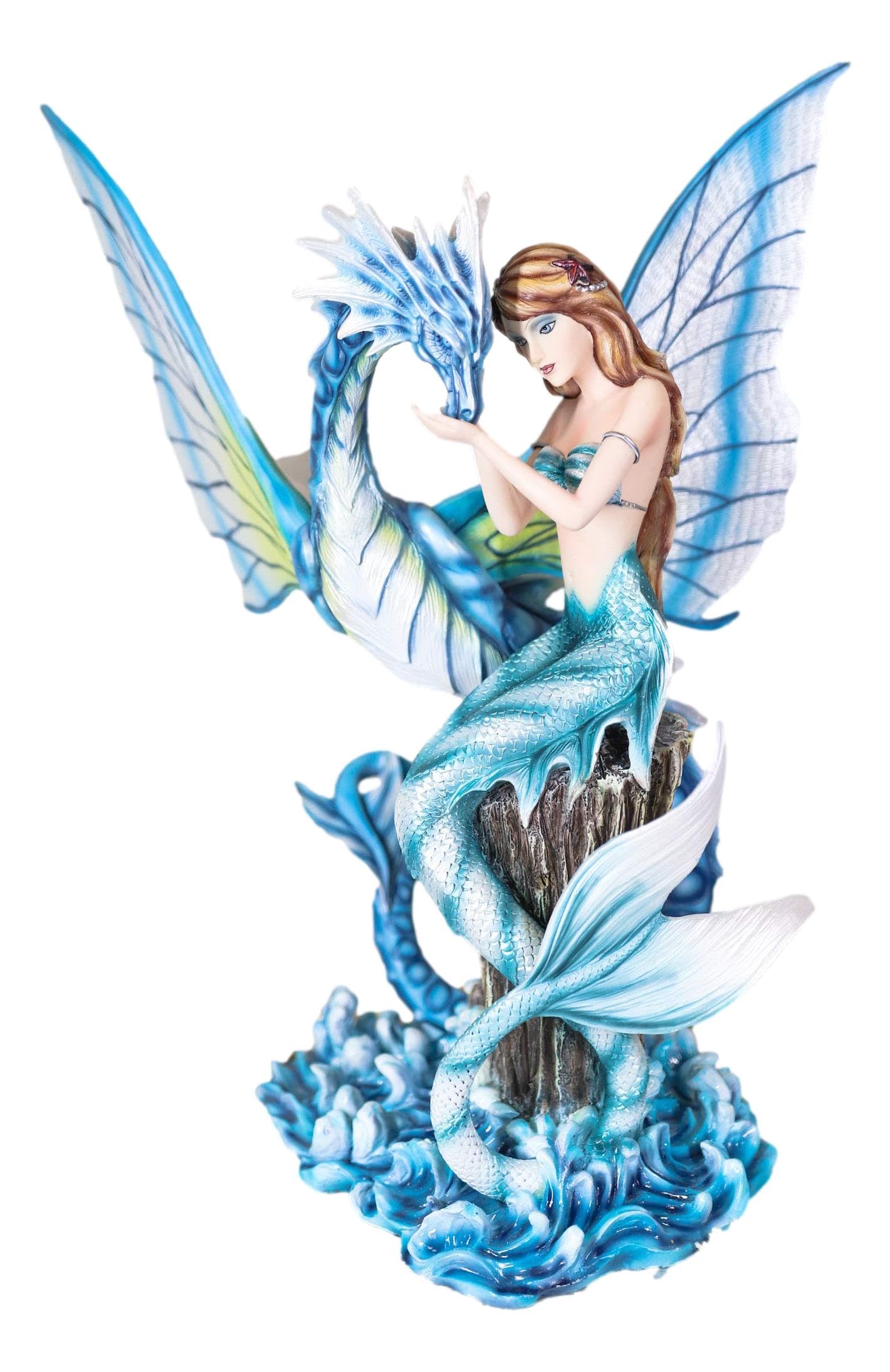 Ebros Watercolor Large Art Nouveau Nautical Blue Mermaid