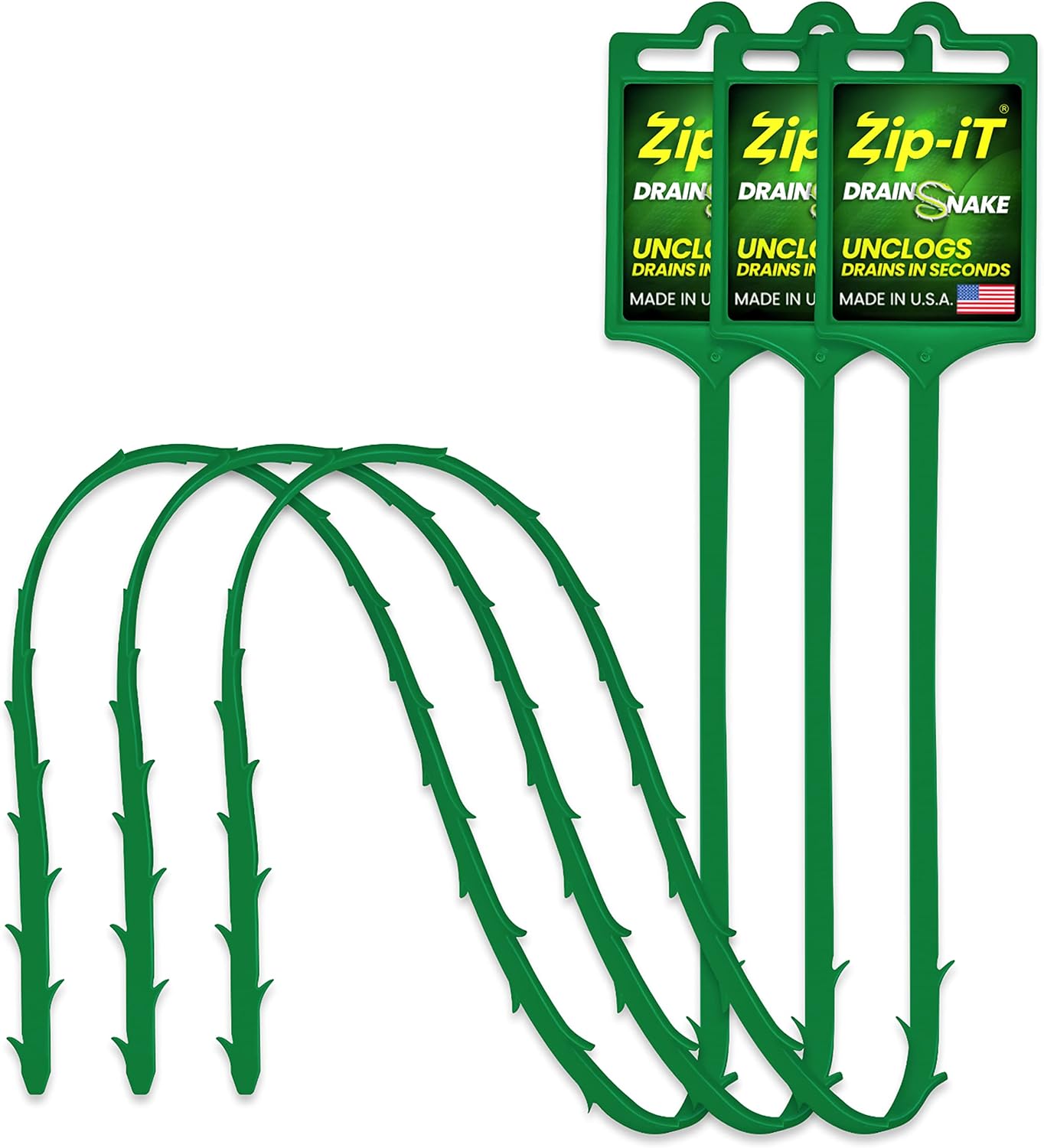 Zip-It Hair Clog Removal 25-inch Drain Snake Cleaner (3-Pack), Unclog Your Sink, Shower, & Tub In Seconds – Non-toxic, Made in the USA