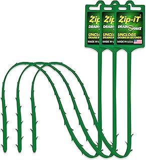 Zip-It Hair Clog Removal 25-inch Drain Snake Cleaner (3-Pack), Unclog Your Sink, Shower, & Tub In Seconds – Non-toxic, Mad...