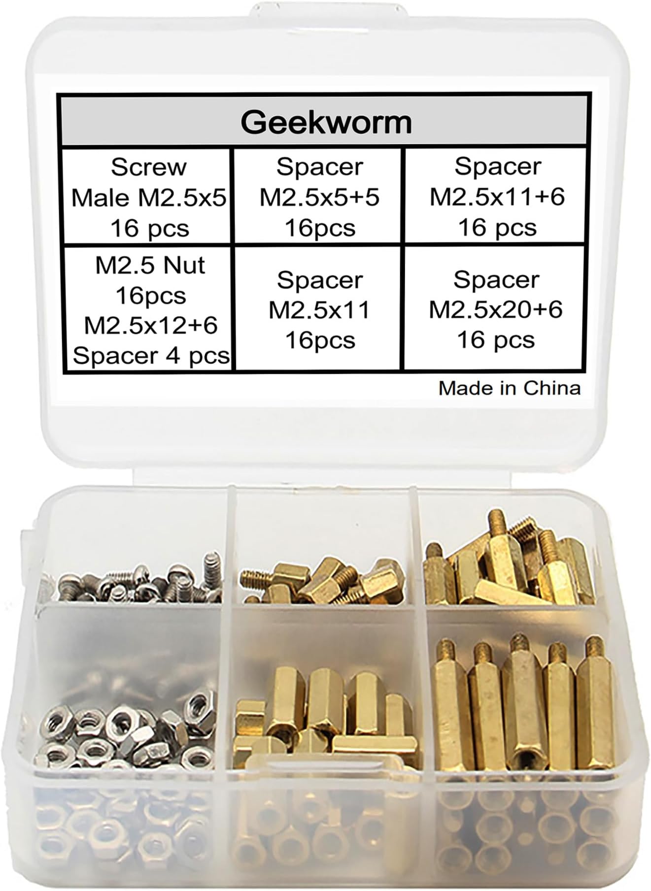 Geekworm Raspberry Pi Installation Tool - 100 Pcs/Lot M2.5 Series Hex Brass Spacer/Standoff + Nuts + Screws for Pi 5/4/3/Zero W/3A+