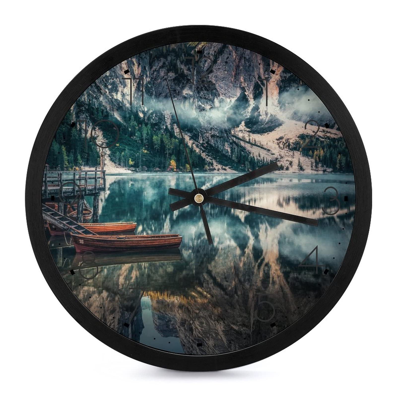 Horloge murale ronde montagnes 25.4cm salon cuisine chambre moderne