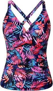 Women Underwire Tankini Top Only - Twist Front V Neck Bathing Suit Swim Top Tummy Control Cross Swimsuit 2025