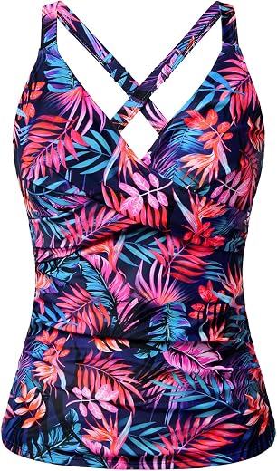 Women Underwire Tankini Top Only - Twist Front V Neck Bathing Suit Swim Top Tummy Control Cross Swimsuit 2026