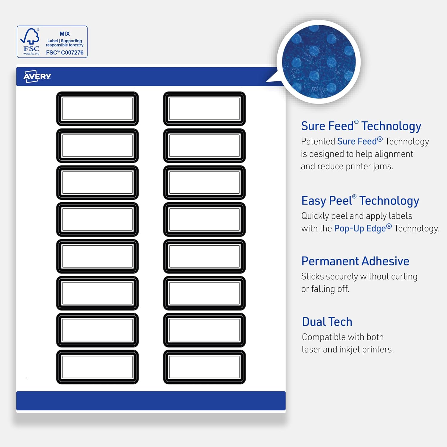 Avery Printable Rectangle Labels, Sure Feed Technology, Double Black Border Design, 1" x 2-5/8", Glossy White, Permanent Adhesive, Laser/Inkjet, 160 Total, Great for Addressing