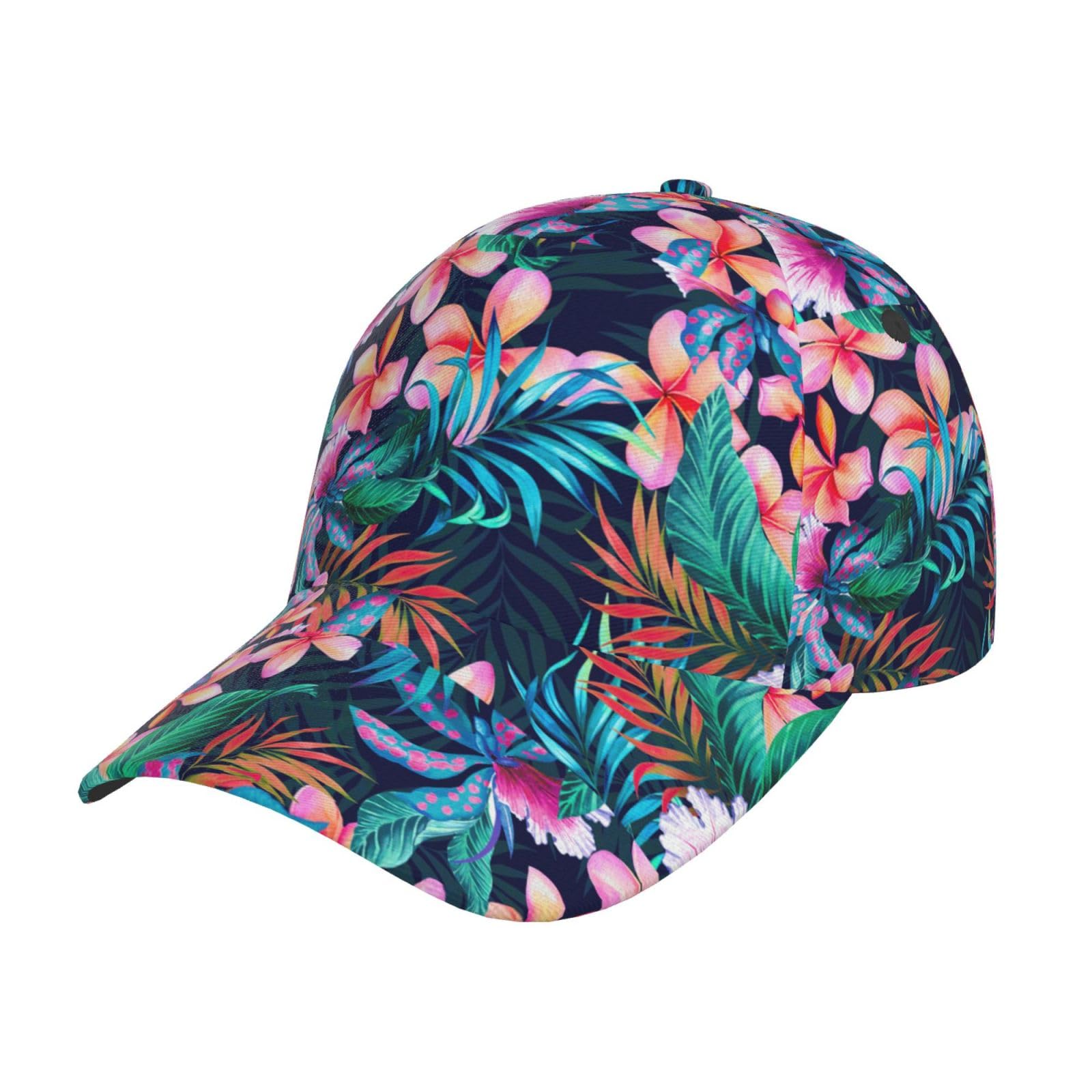 HYSDPUZK Tropical Flowers Print Tylish Curved-Brim Baseball Cap - Full Print Polyester Hat for All Seasons and Genders