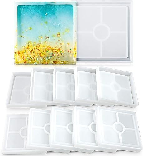 10 moldes cuadrados para posavasos de silicona para posavasos de ágata, moldes de fundición de epoxi, bandeja de forma cuadrada, molde de resina