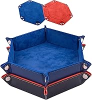 Vista 18 de SIQUK Bandeja de dados de piel sintética, plegable, hexagonal, para juegos de dados como RPG, DND y otros juegos de mesa (azul claro, negro)