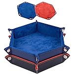 SIQUK 2-Piece Dice Tray - PU Leather Folding Hexagon Dice Holder for RPG, DND & Other Table Games (Royal Blue, Orange)