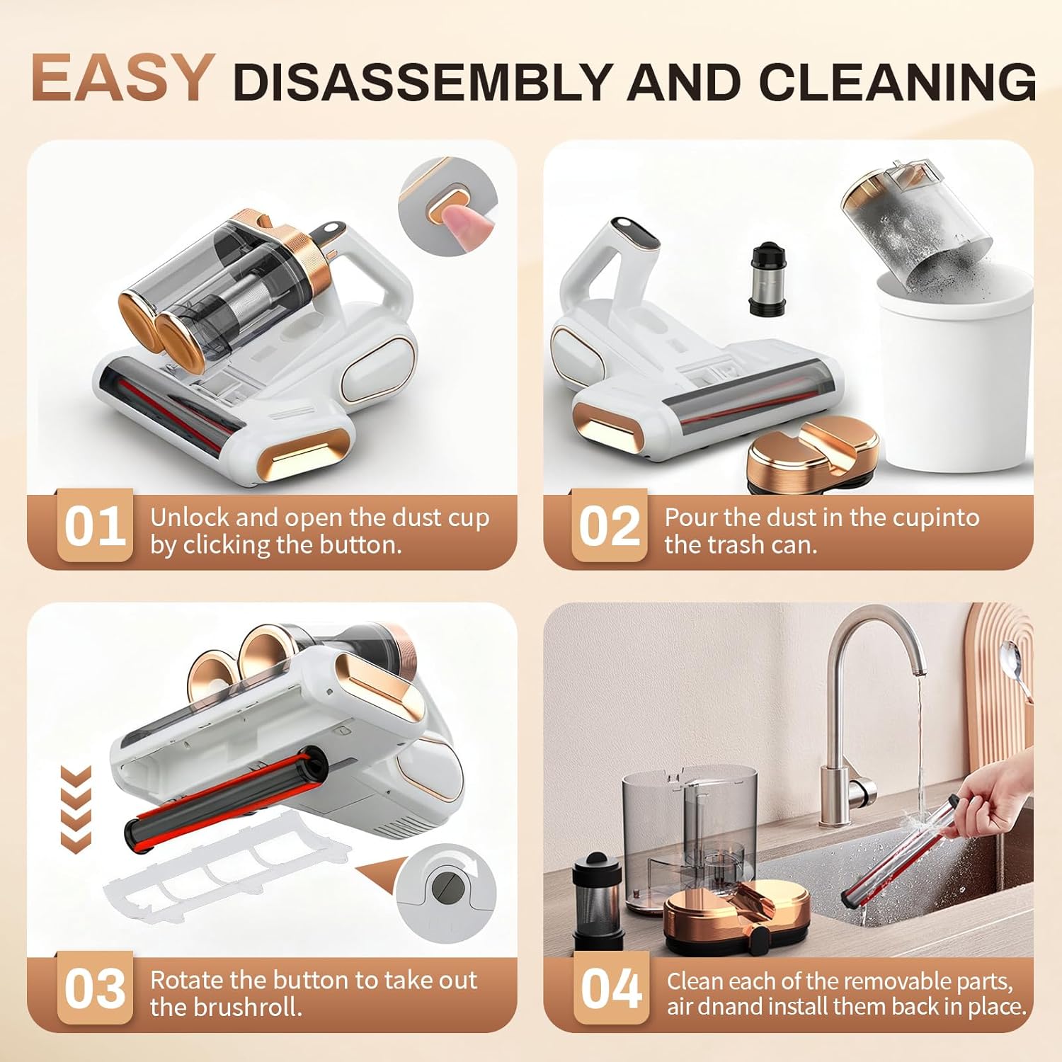 Cordless Mattress Vacuum Cleaner, 16Kpa Bed Vacuum with 253.7nm UV-C Light & Ultrasonic Tech, HEPA Filter, Portable Handheld Vacuum for Bed Sofa Couch Crib & Pet Hair (White)