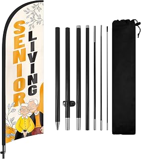 Senior Living Advertising Feather Flags Banner 8Ft, Senior Living Swooper Flag with Pole and Ground Stake, Advertising Feather Flag Signs for Senior Living Business
