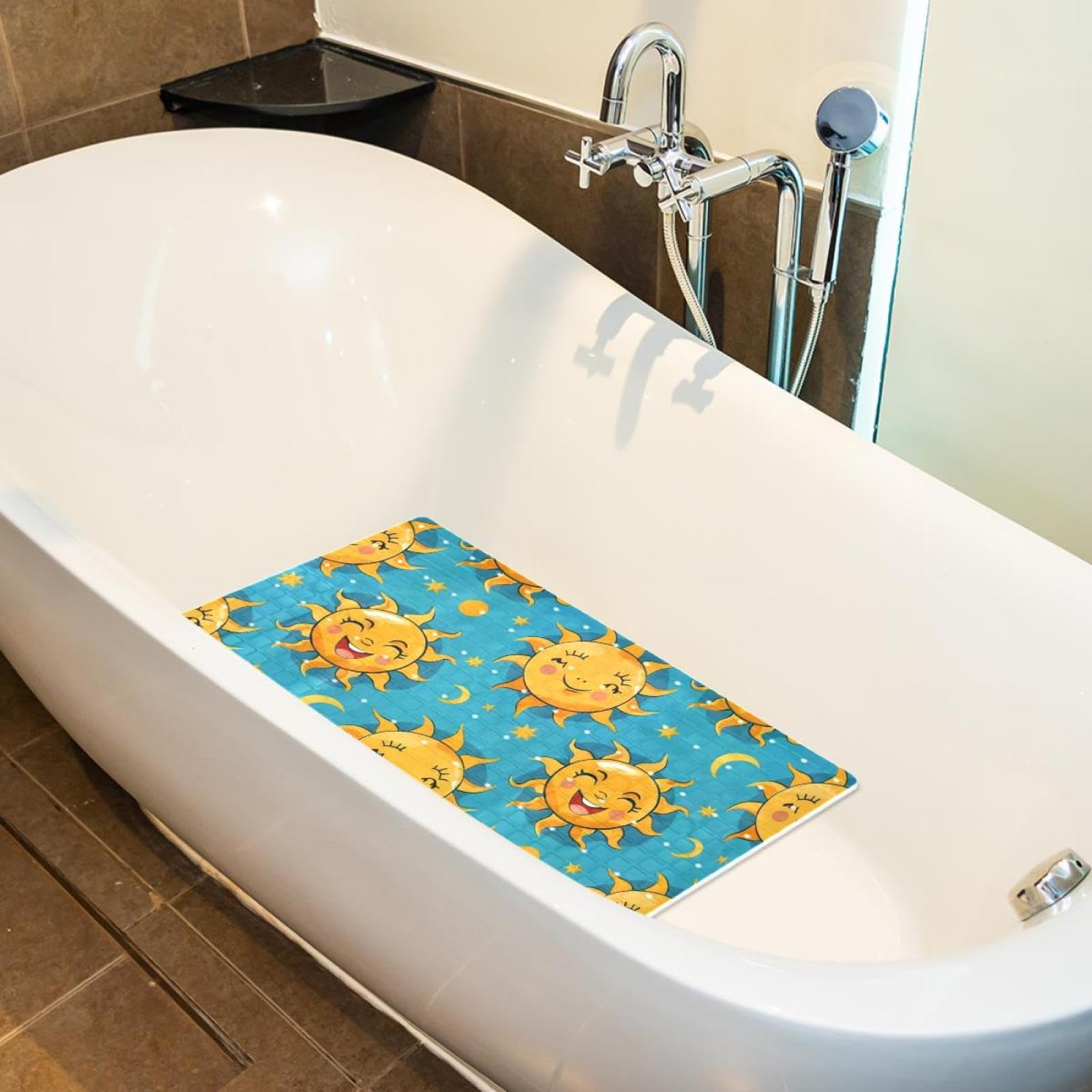 Tapis de bain de qualité supérieure - Antidérapant, facile à nettoyer et sans danger pour toute la famille - Motif de soleil de dessin animé