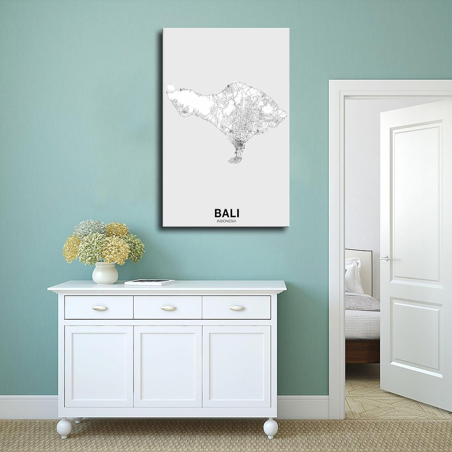 Bali Indonesia Map Poster Black And White Hometown City Print Poster Wall Art Decor Print Picture Paintings for Living Room Bedroom DecorationUnframe 24x36inch